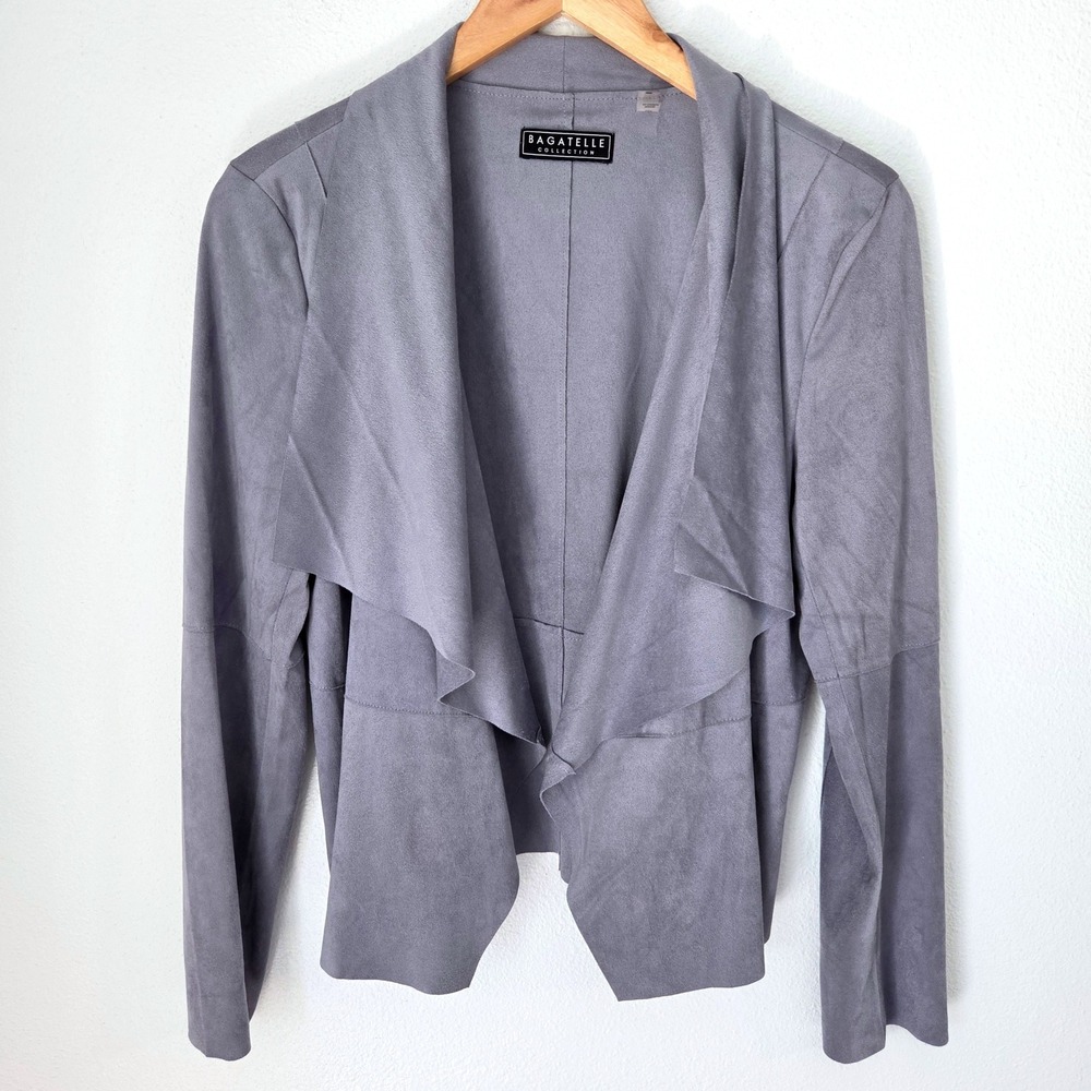 Bagatelle Collection Grey Faux Suede Drape Front Jacket Size M 66678